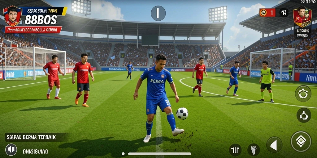 Screenshot gameplay 88BOS menampilkan aksi seru di lapangan sepak bola.