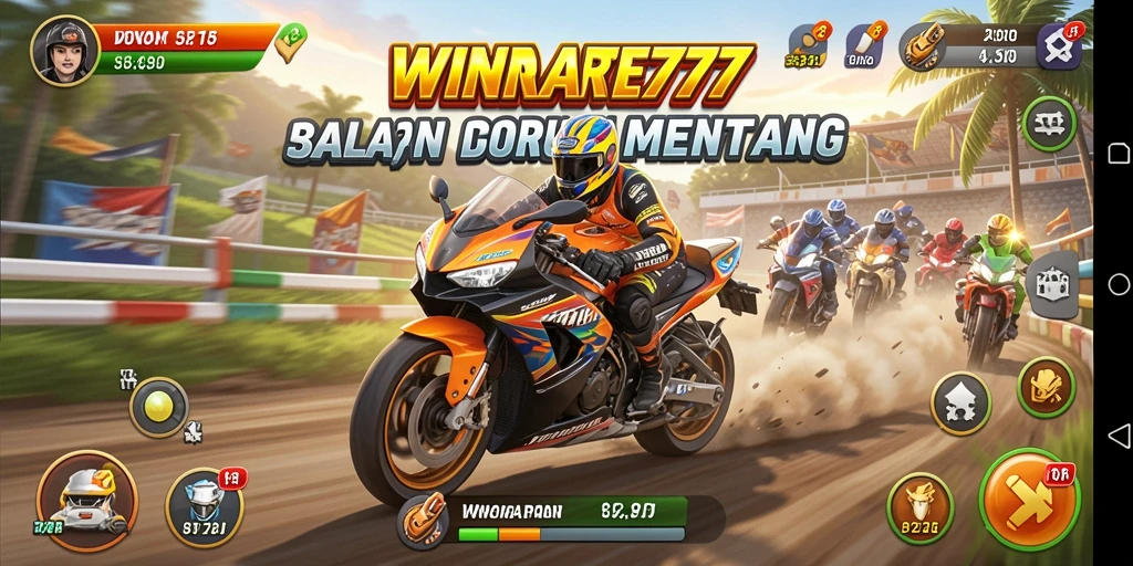 Screenshot gameplay <strong>WINRATE777</strong> menampilkan kecepatan balapan motor yang mendebarkan.